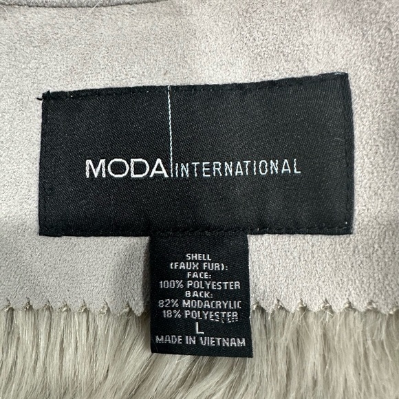 Moda International Coat Gray Soft Suede Faux Fur Lined Jacket Large Vintage VS - Picture 8 of 8